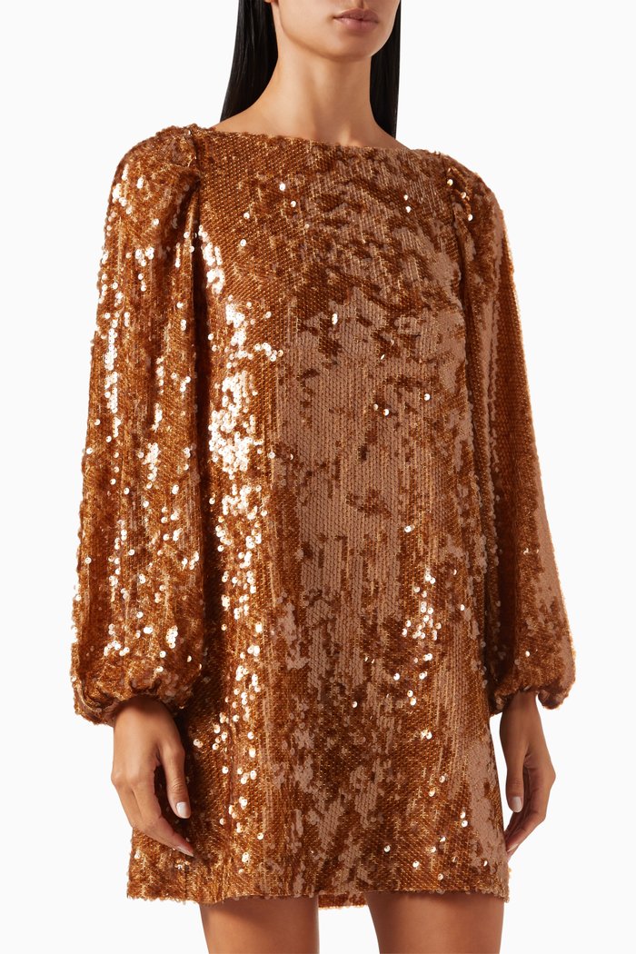 Sequinned Mini Dress, Gold