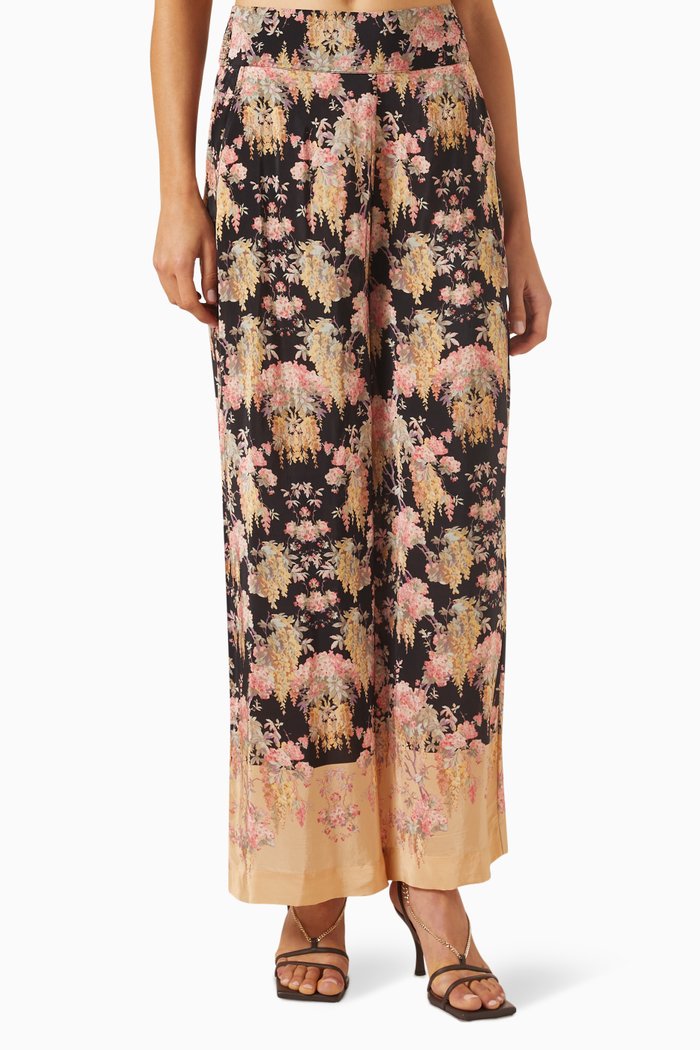 

Printed Wide-leg Pants in Satin, Multicolour