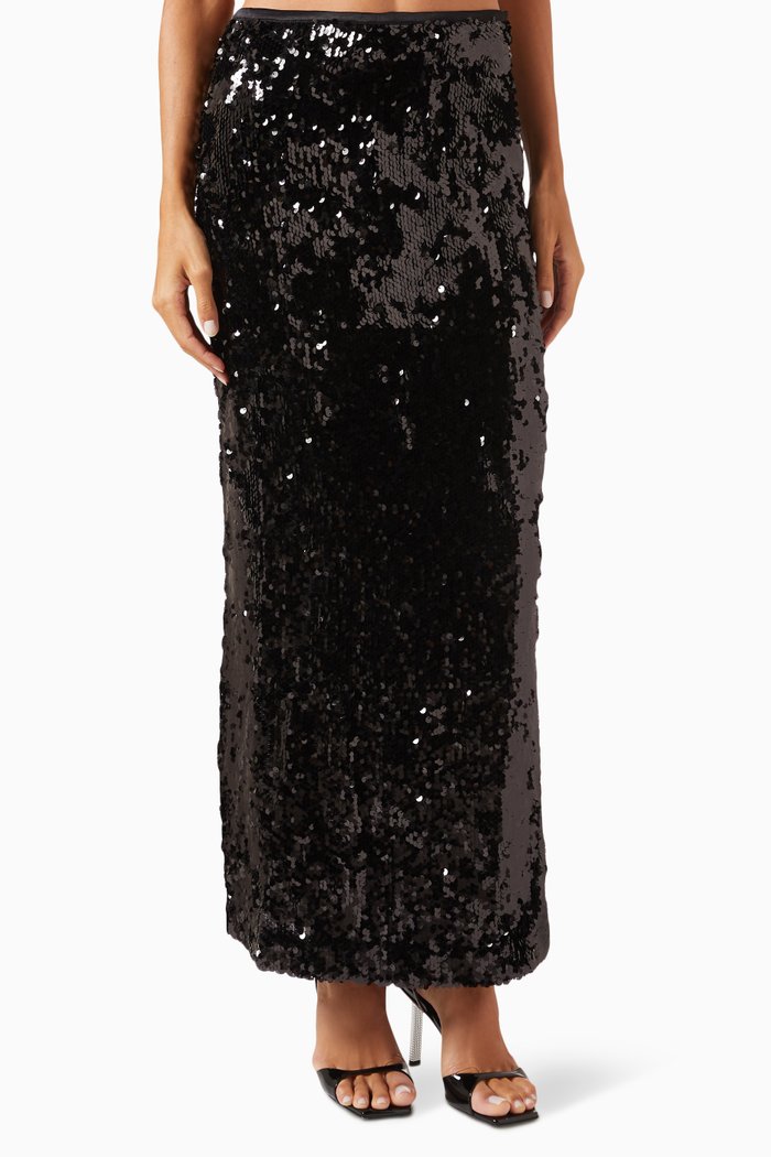 

Sequin-embellished Maxi Skirt, Black