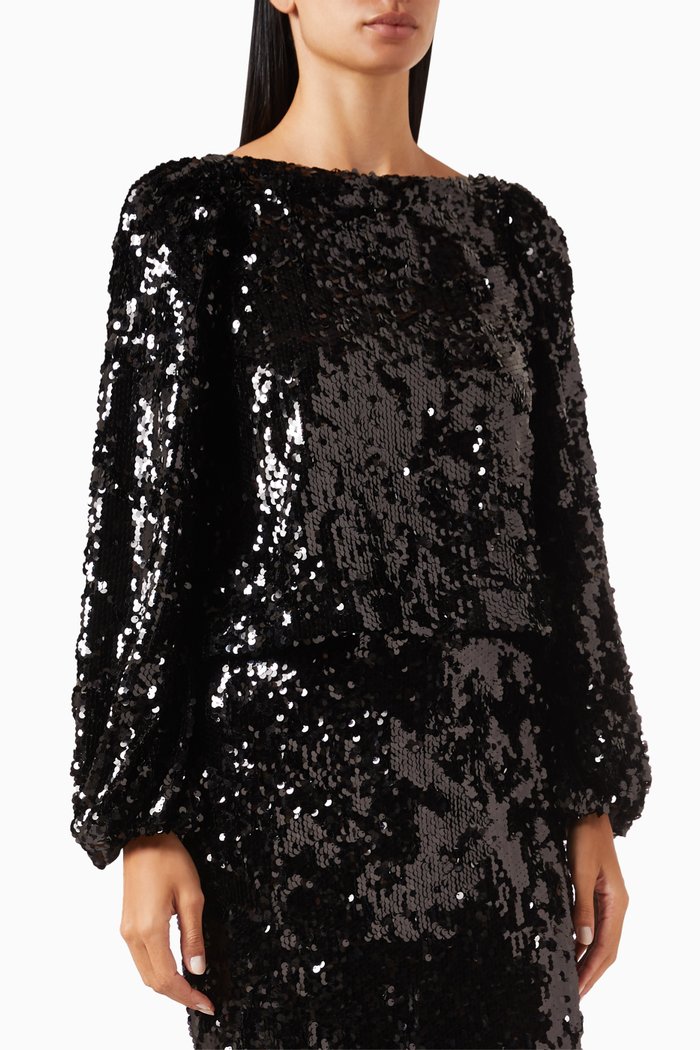 Sequin-embellished Top, Black