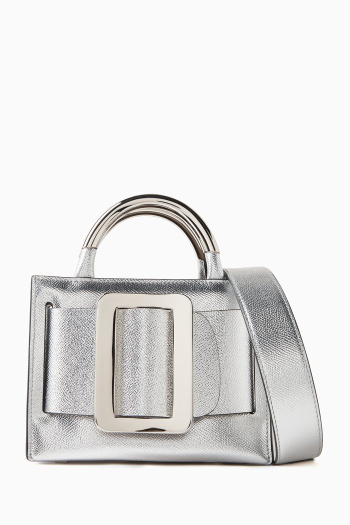 

Mini Bobby 18 Tote Bag in Metallic Leather, Silver