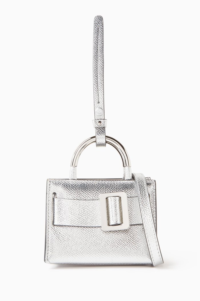 

Mini Bobby Charm Crossbody Bag in Metallic Leather, Silver
