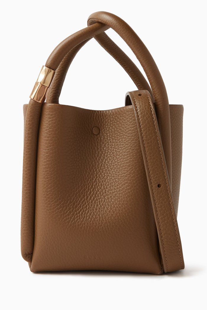 

Mini Lotus 12 Top-handle Bag in Pebbled Leather, Brown