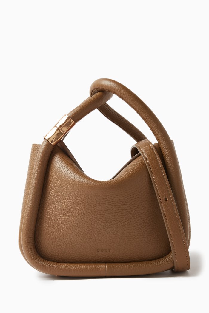 

Small Wonton 20 Top-handle Bag in Pebbled Leather, Brown