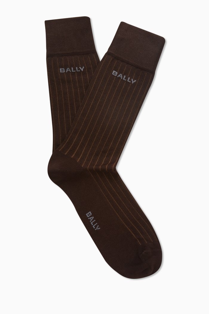 

Logo Pinstripe Socks in Cotton, Brown