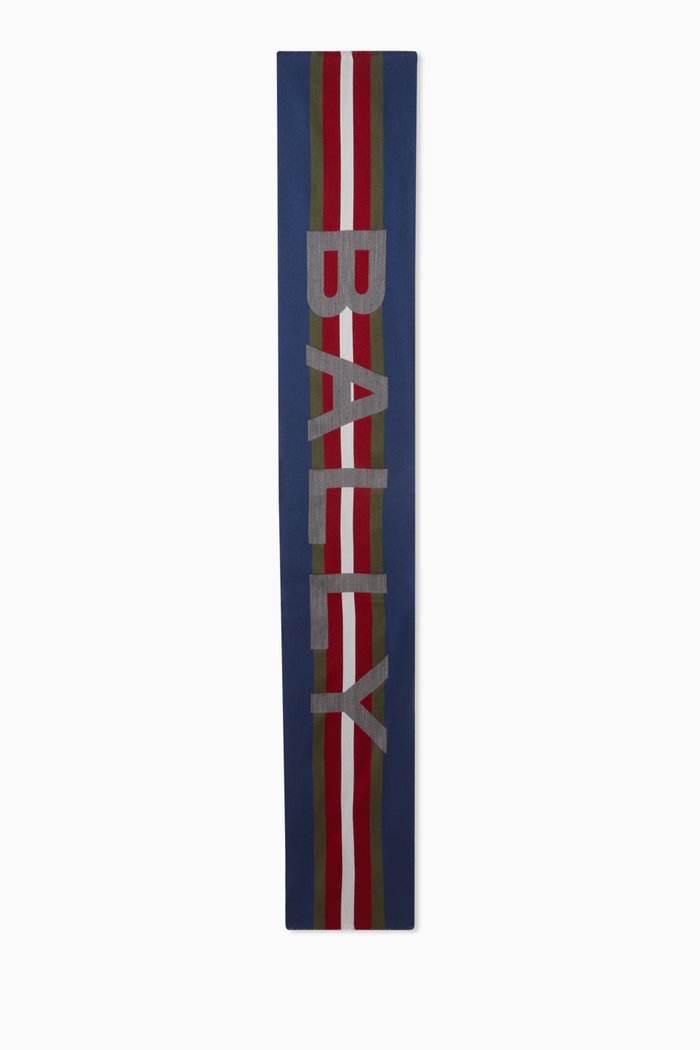 

Logo Stripe Scarf in Virgin Wool, Black
