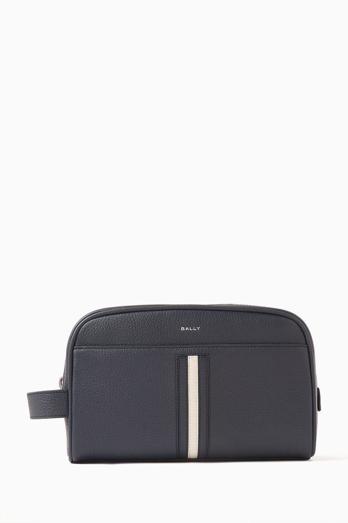 RBNS Washbag in Grained Leather, Blue