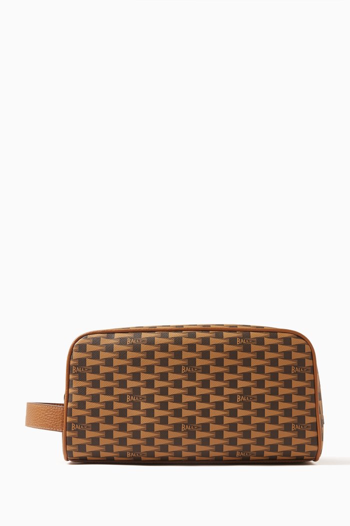 

Printed Logo Washbag in Leather, Multicolour