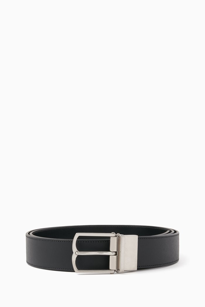 

Reversible Country Buckle Belt in Leather, Black