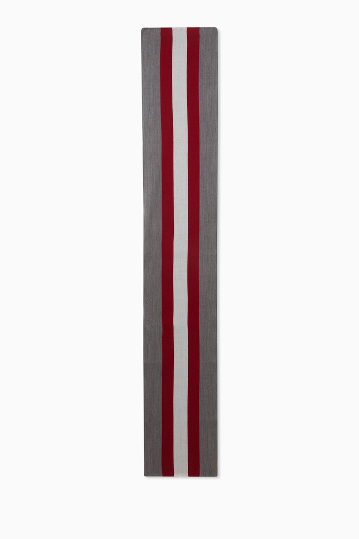 

Logo Stripe Check Scarf in Virgin Wool, Black