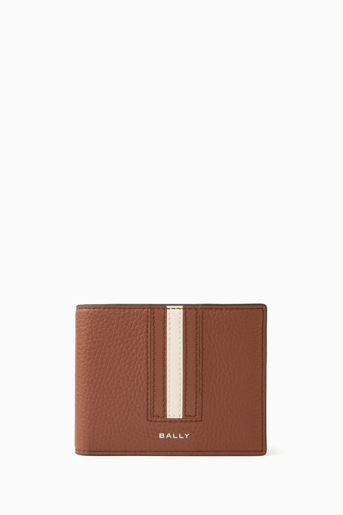 

Logo Stripe Bi-fold Wallet in Leather, Brown