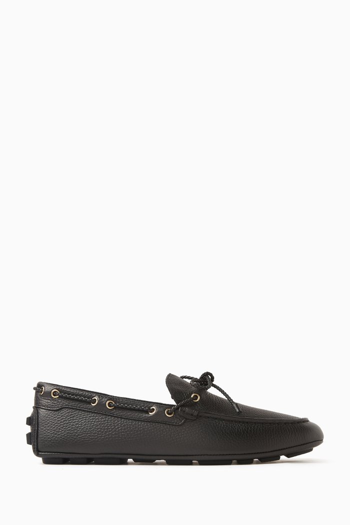 

Kyan Driver Shoes in Grained Leather, Black