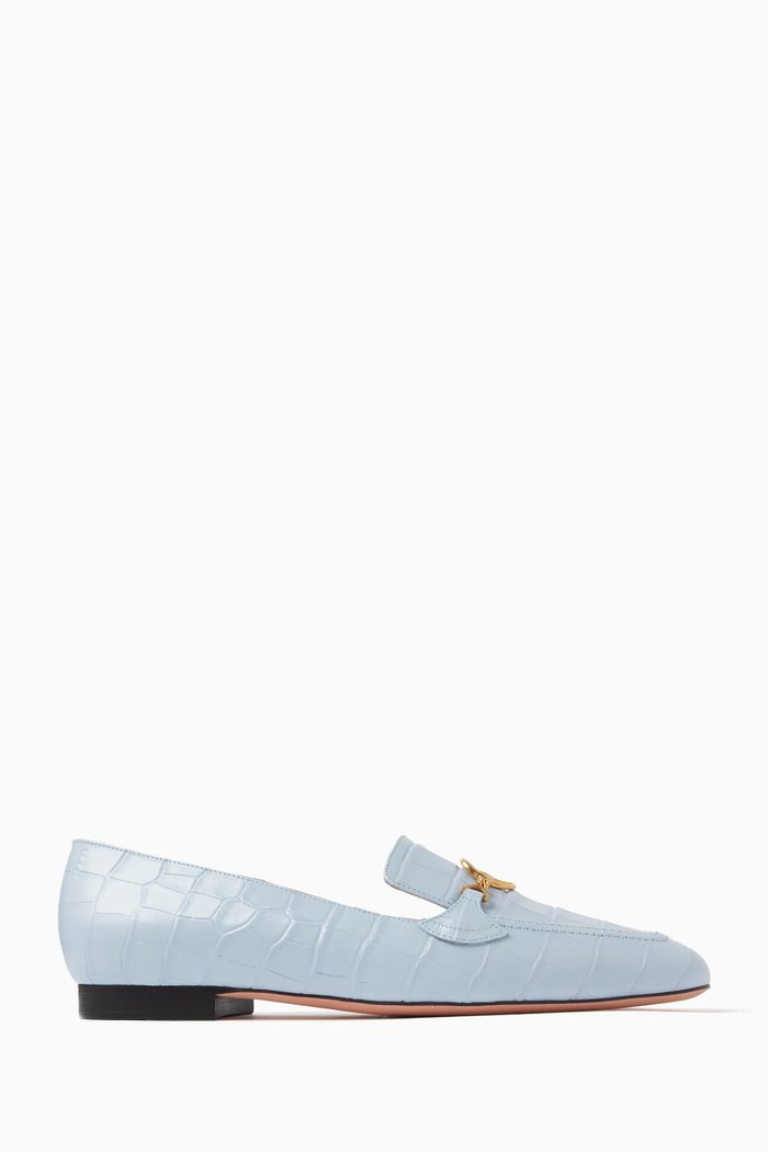 

Obrien Loafers in Croc-embossed Leather, Blue