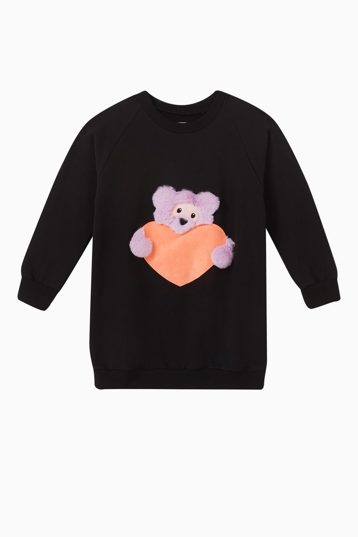 

Rica Bear Sweatshirt Dress in Cotton, Black