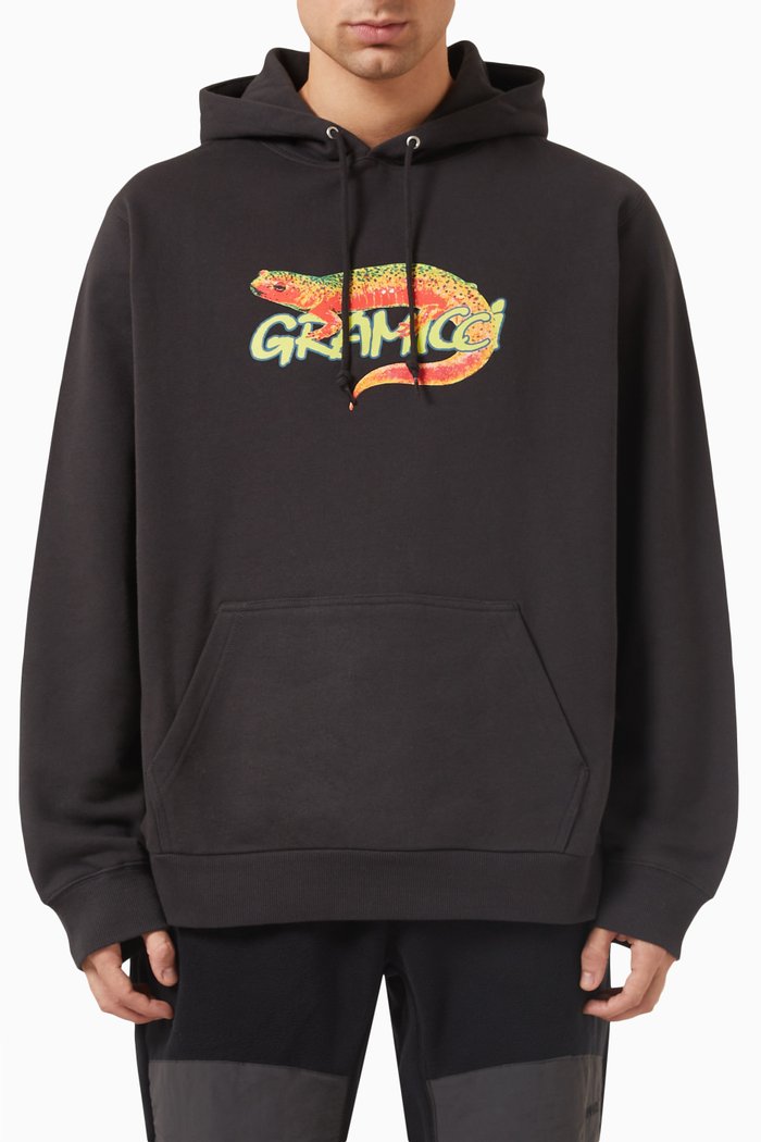 Salamander Logo-print Hoodie in Cotton-terry, Black