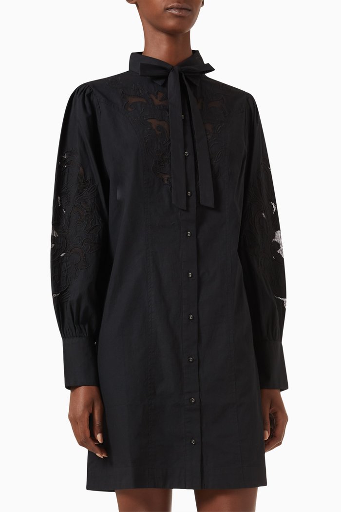 

Yasluigi Embroidered Mini Shirt Dress in Cotton, Black
