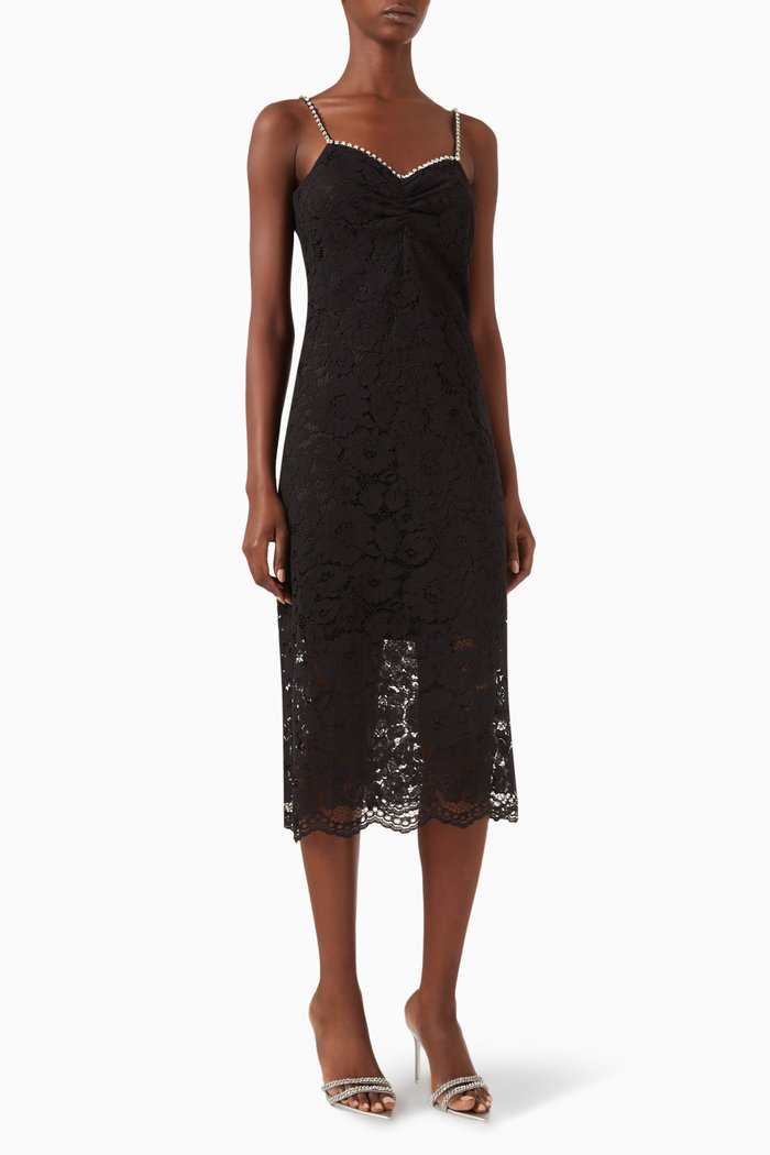 

Yaskatja Embellished Midi Dress in Lace, Black