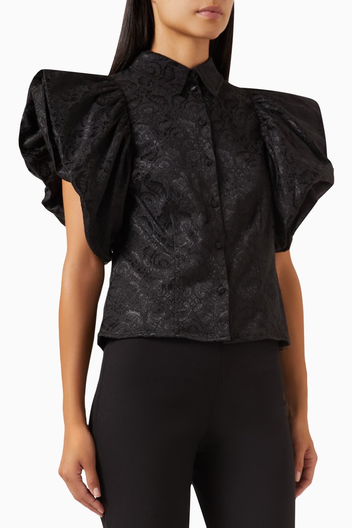 Yastapera Ruffled Shirt in Jacquard, Black