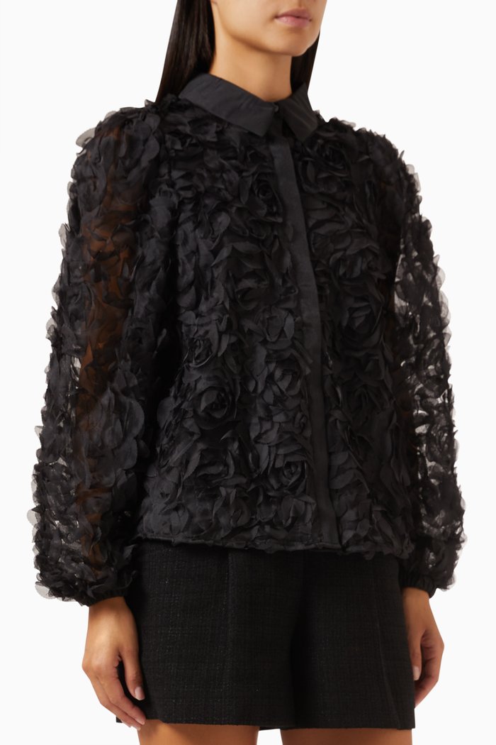 

Yasroso 3D-floral Embellished Shirt in Mesh, Black