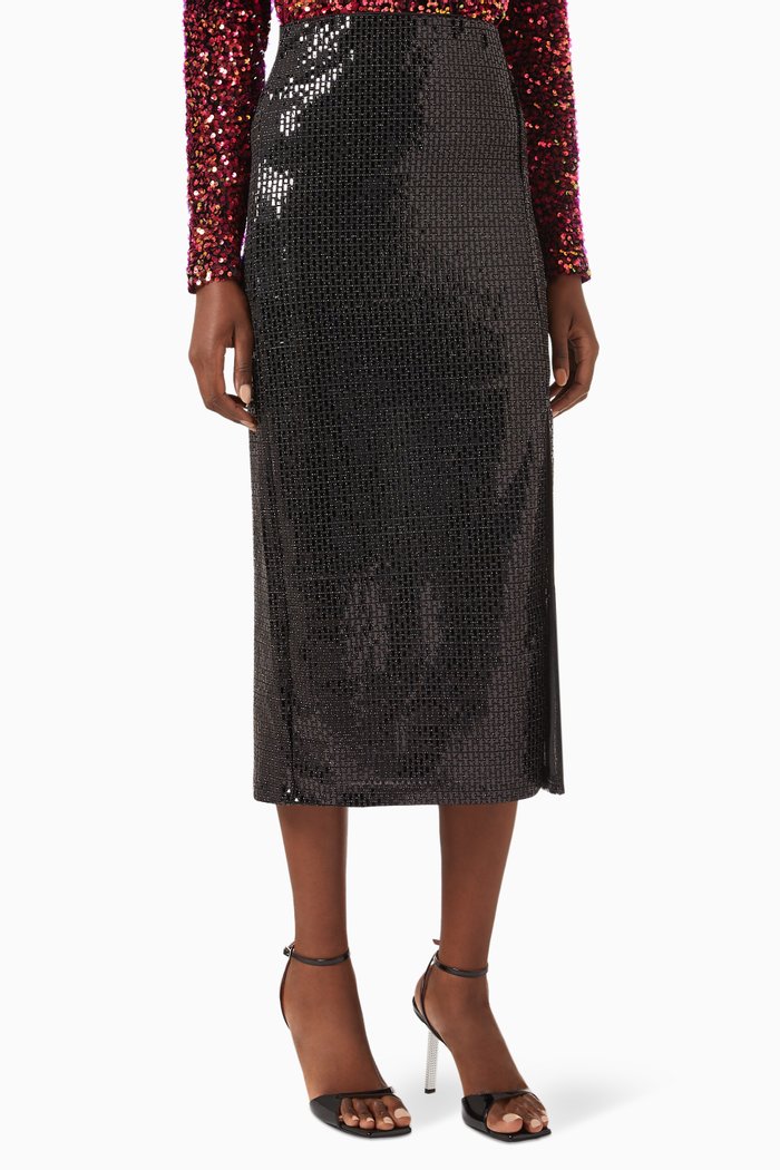 Yasdarkness Sequinned Midi Skirt, Black