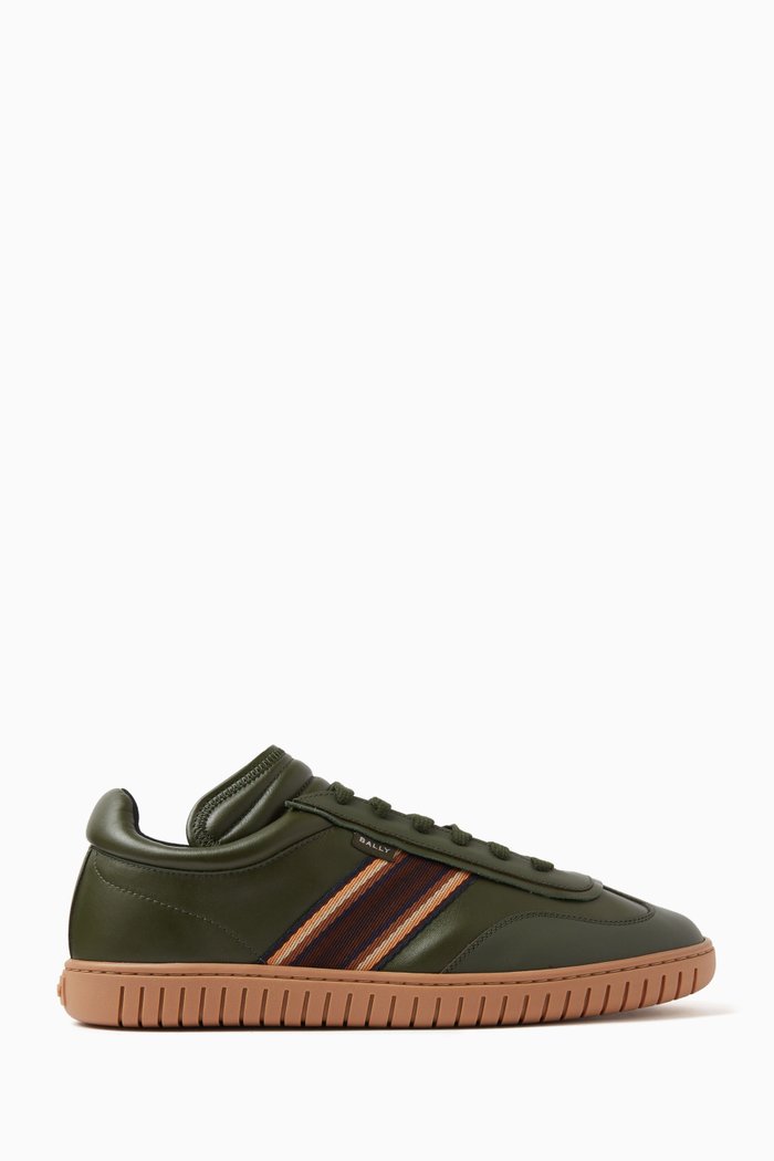 

Parrel Ribbon Low-top Sneakers in Leather, Green