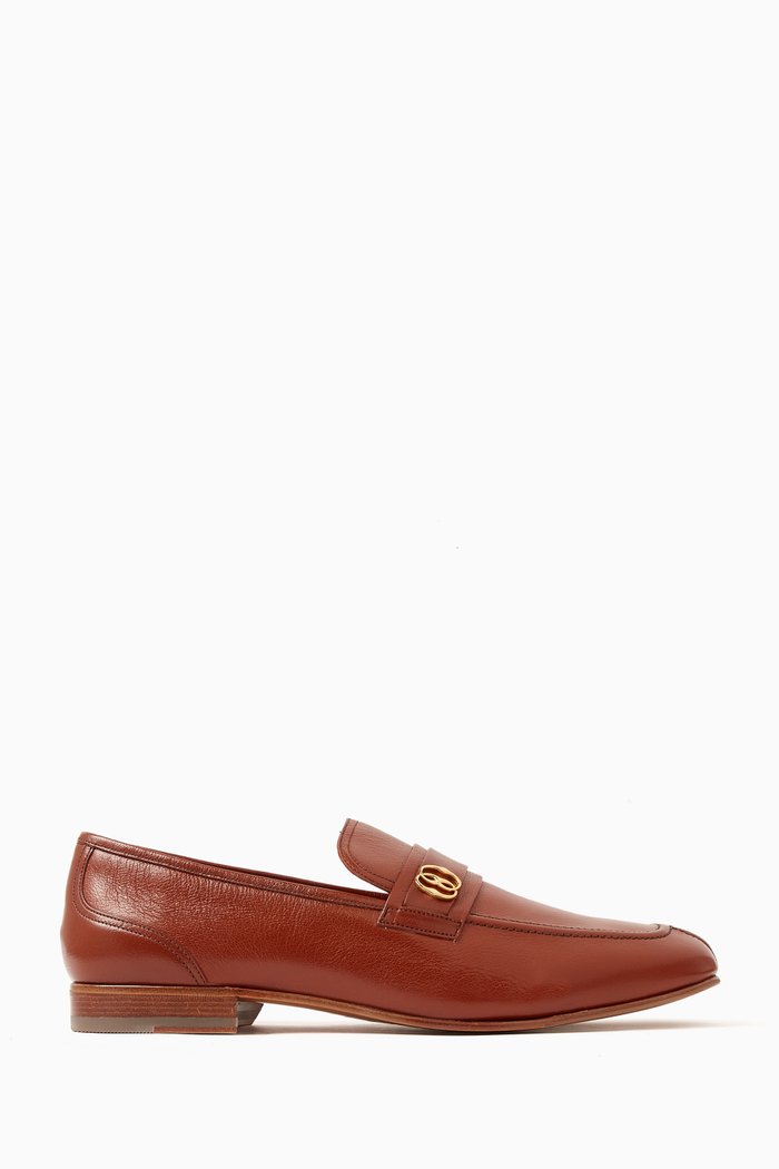 Sadei Loafers in Textured Leather, Brown