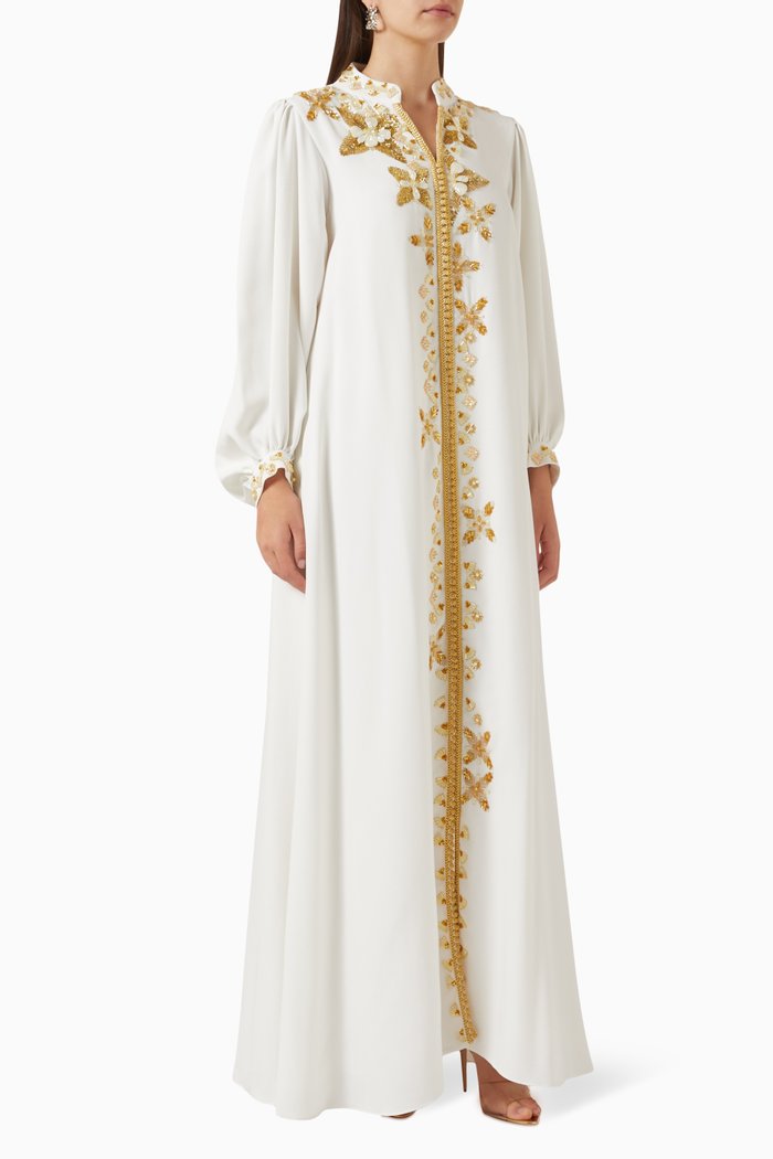 

Moroccan Star-1 Embellished Kaftan in Crepe, White