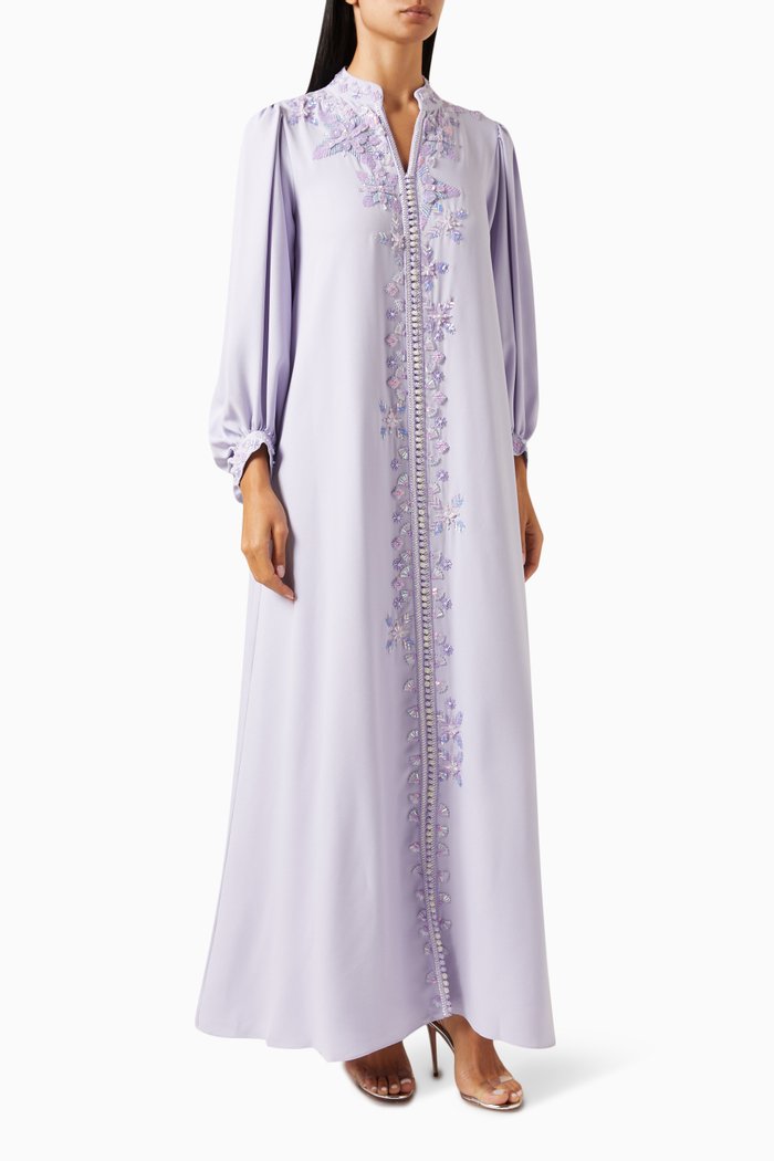 

Embellished Moroccan Kaftan in Crepe, Purple