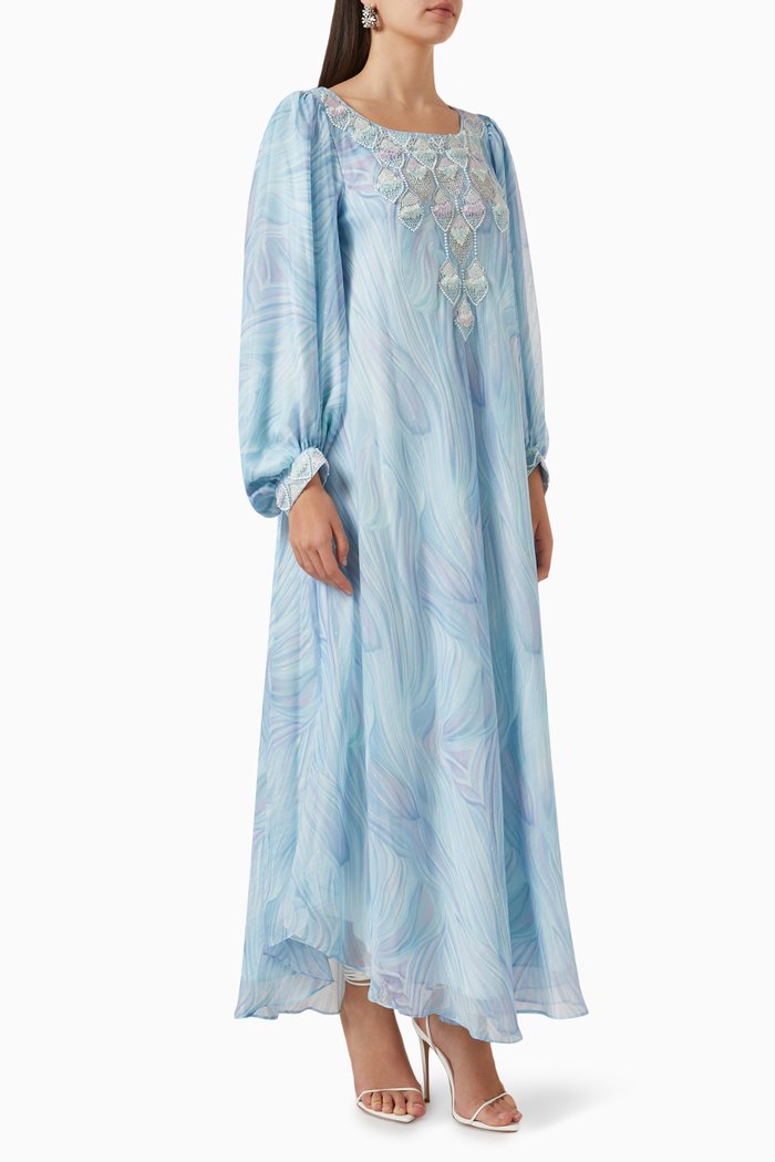 

Embellished Maxi Dress in Linen, Blue