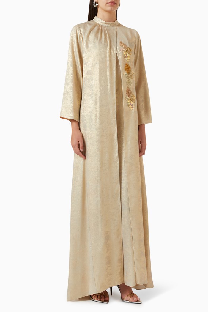 

Embellished Jumpsuit in Metallic Linen, Gold