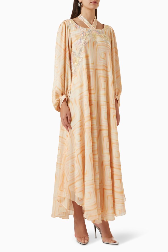 

Embellished Geometric-print Maxi Dress in Chiffon, Yellow
