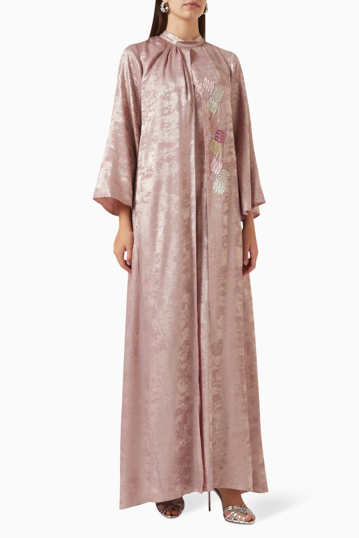 Embellished Jumpsuit in Metallic Linen, Pink