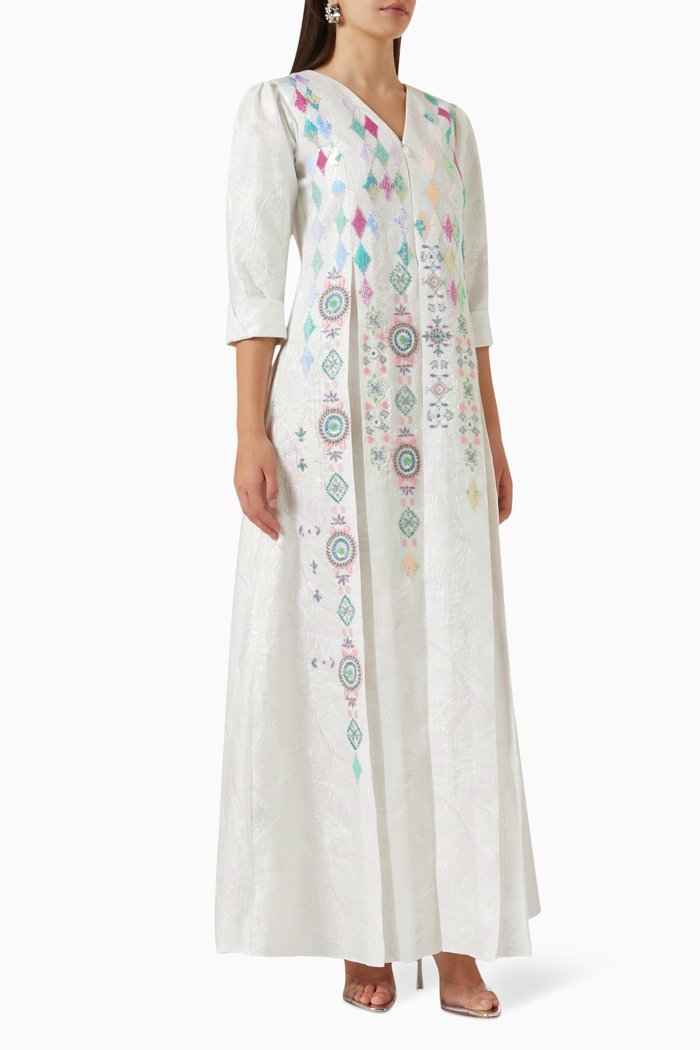 

Embroidered Maxi Dress in Linen, White