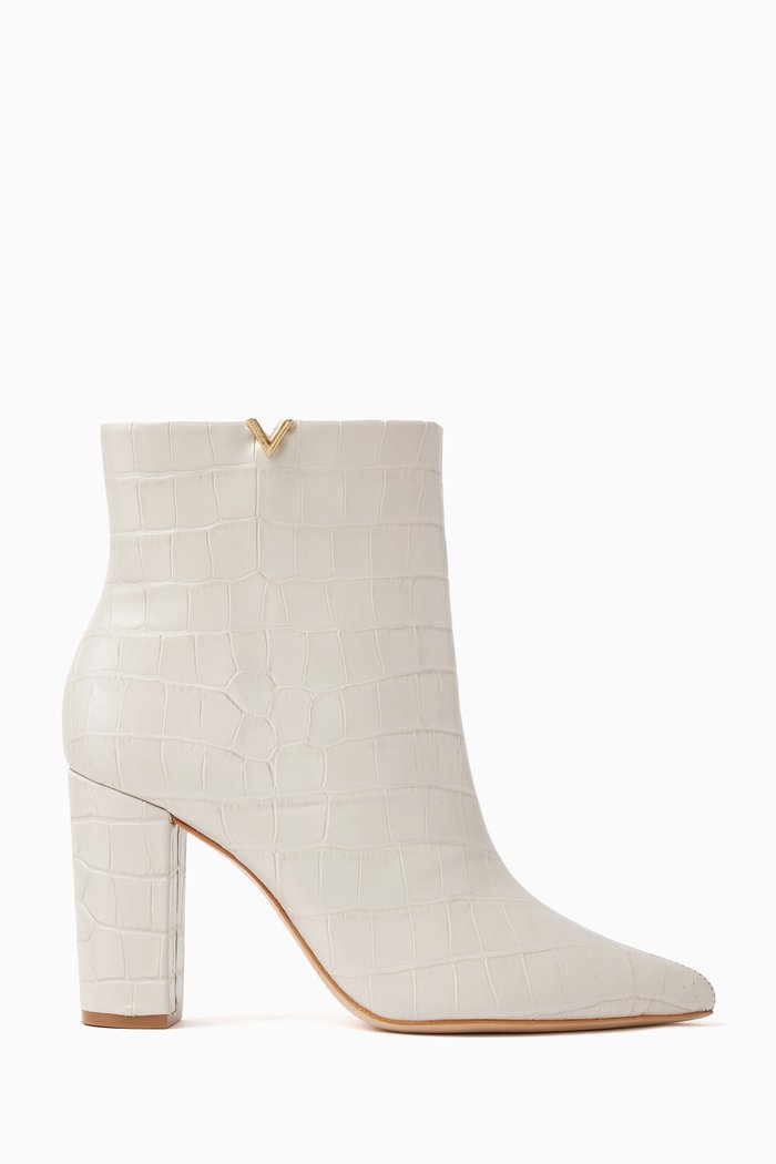 

90 Ankle Booties in Croc-embossed Leather, Neutral