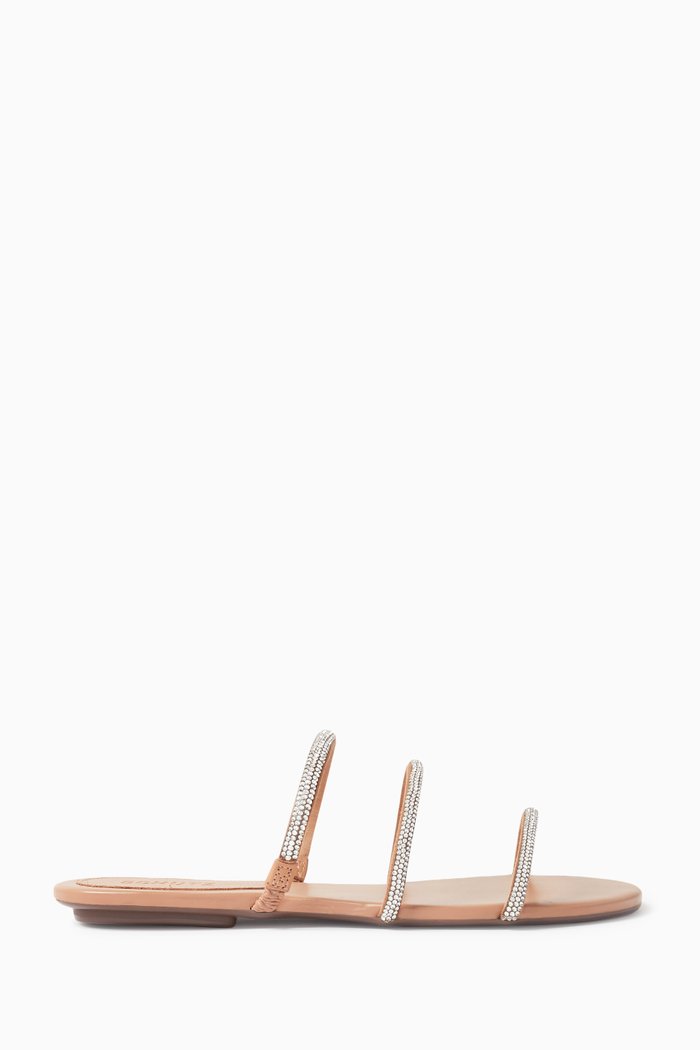 

Crystal Flat Sandals in Leather, Brown