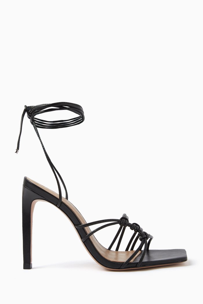 

110 Multi-Strap Wrap Sandals in Leather, Black