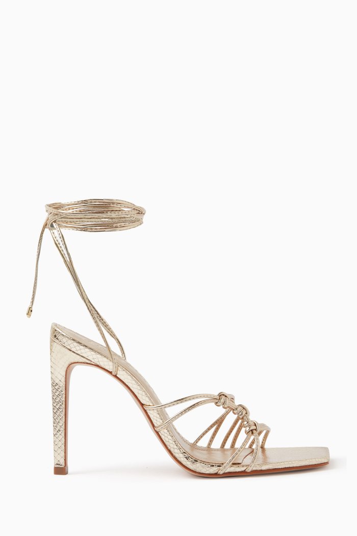 

110 Multi-Strap Wrap Sandals in Metallic Leather, Gold