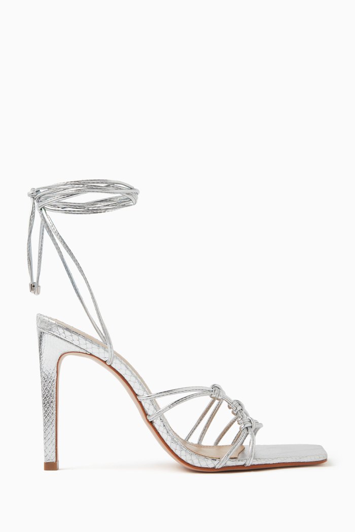 

110 Multi-Strap Wrap Sandals in Metallic Leather, Silver