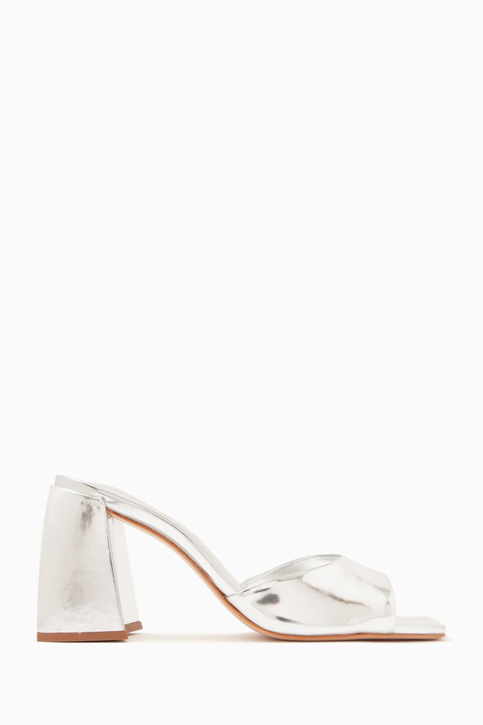 

Block-heel 90 Mules in Metallic Leather, Silver