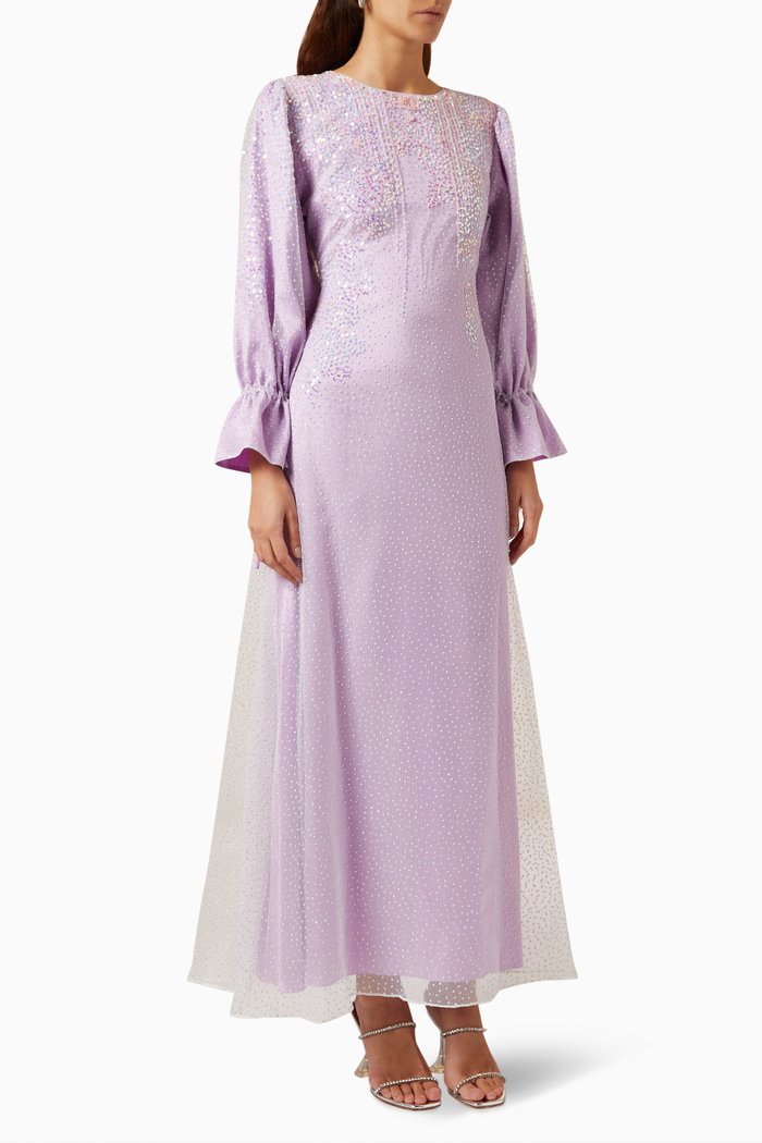 

Embellished Kaftan Dress in Lace Toor, Pink