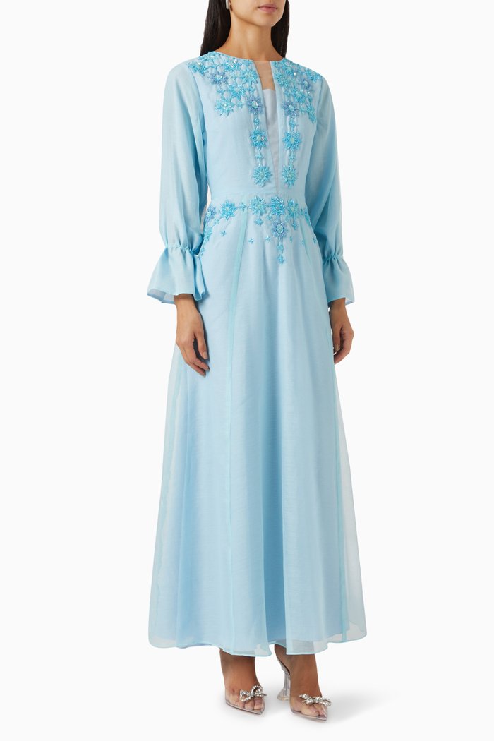 

Floral Bead-embellished Dress in Organza, Blue