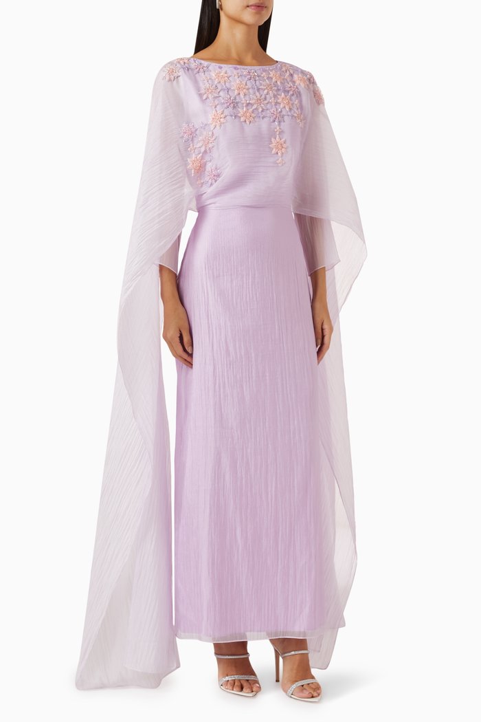 

Floral Bead-embellished Dress in Organza, Purple