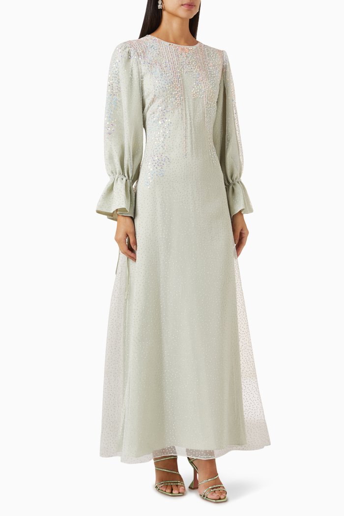 

Sequin-embellished Dress in Lace, Green