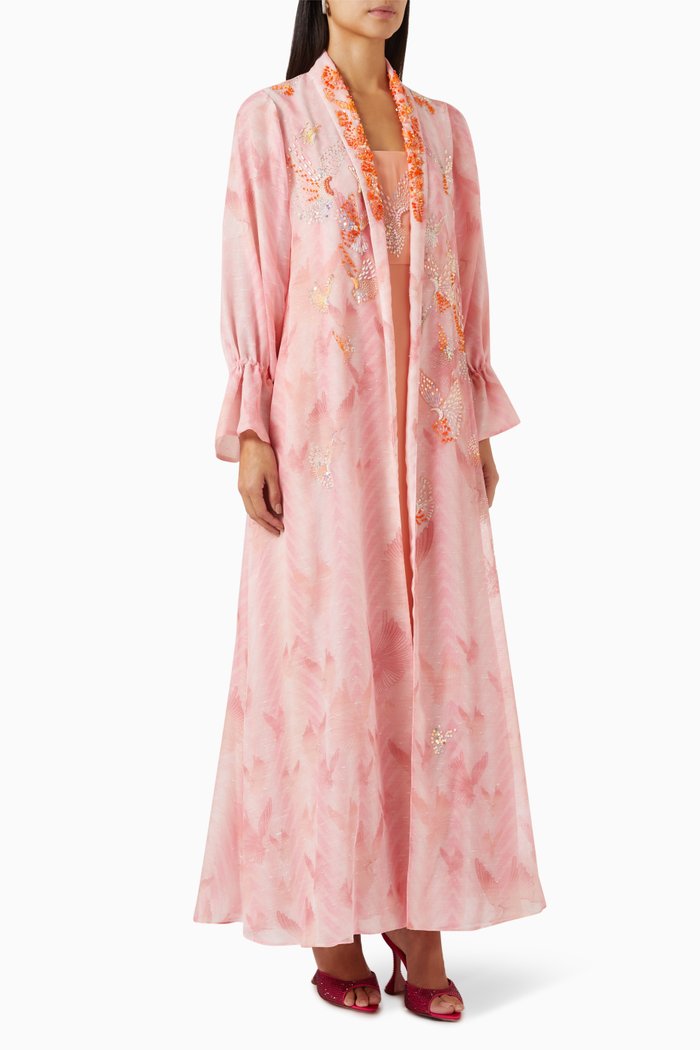 

Sequin-embellished Jacket & Dress Set in Linen, Pink