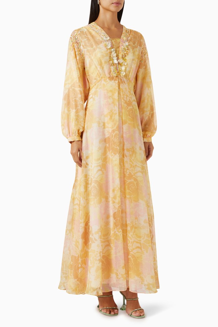 

Sequin-embellished Dress in Chiffon, Yellow