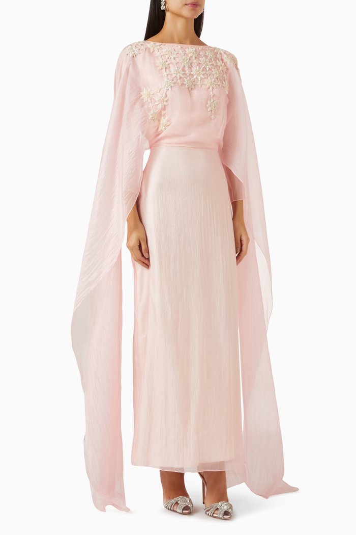 Bead-embellished Dress in Organza, Pink