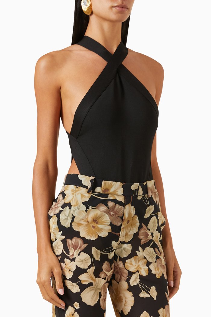 Backless Bodysuit in Knit, Black