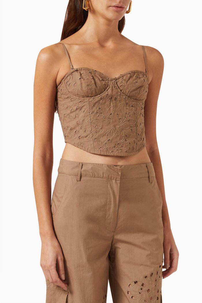 

Mohi Broderie Anglaise Corset Top in Cotton, Brown