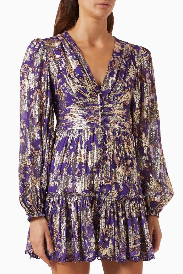 

Metallic Stripe Mini Dress in Viscose-blend, Purple
