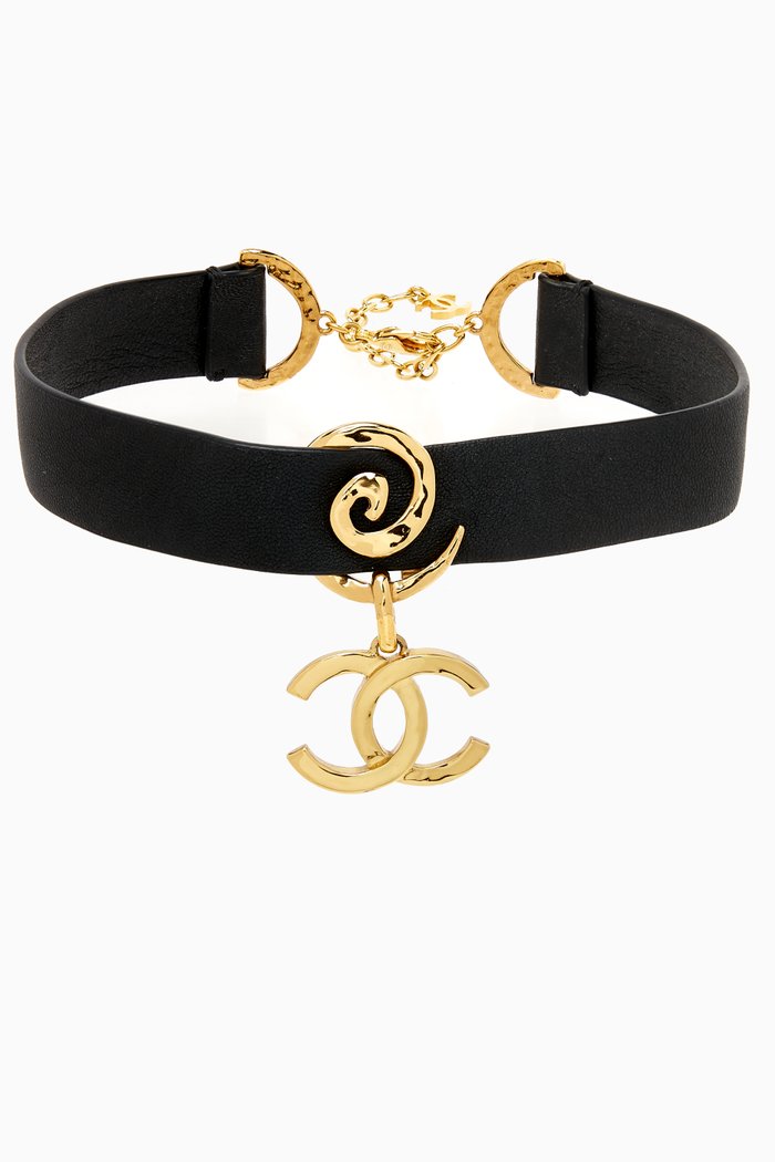 

CC Logo Choker in Leather & Gold-tone Metal, Multicolour
